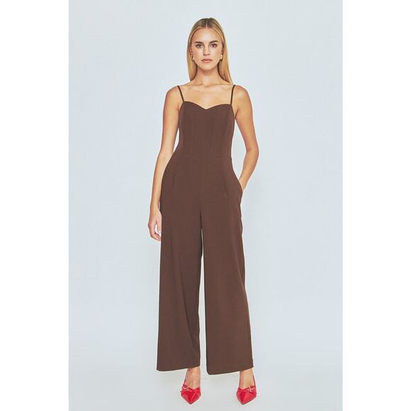 NWt Endless Rose Bustier Wide Leg Jumpsuit Chocolate Brown Medium Corset - Picture 11 of 11